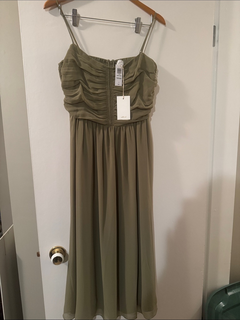 Wilfred Olive Green Spaghetti Strap Chiffon Midi Dress